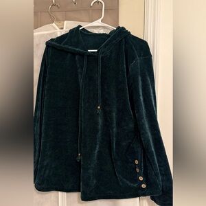 Velour Hooded Pullover in Deep Teal